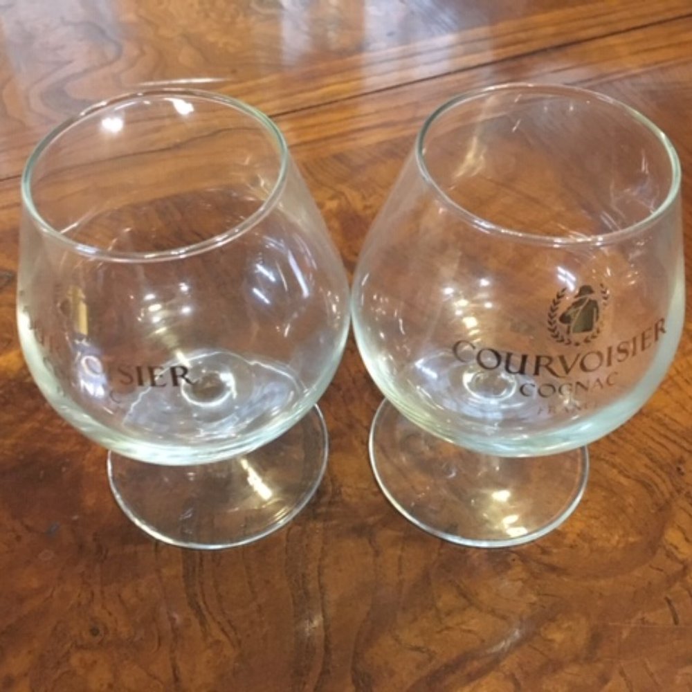 VTG Set of 2 Courvoisier Cognac Snifter FRANCE 4.5” Stem Glass Gold Lettering - Picture 5 of 6